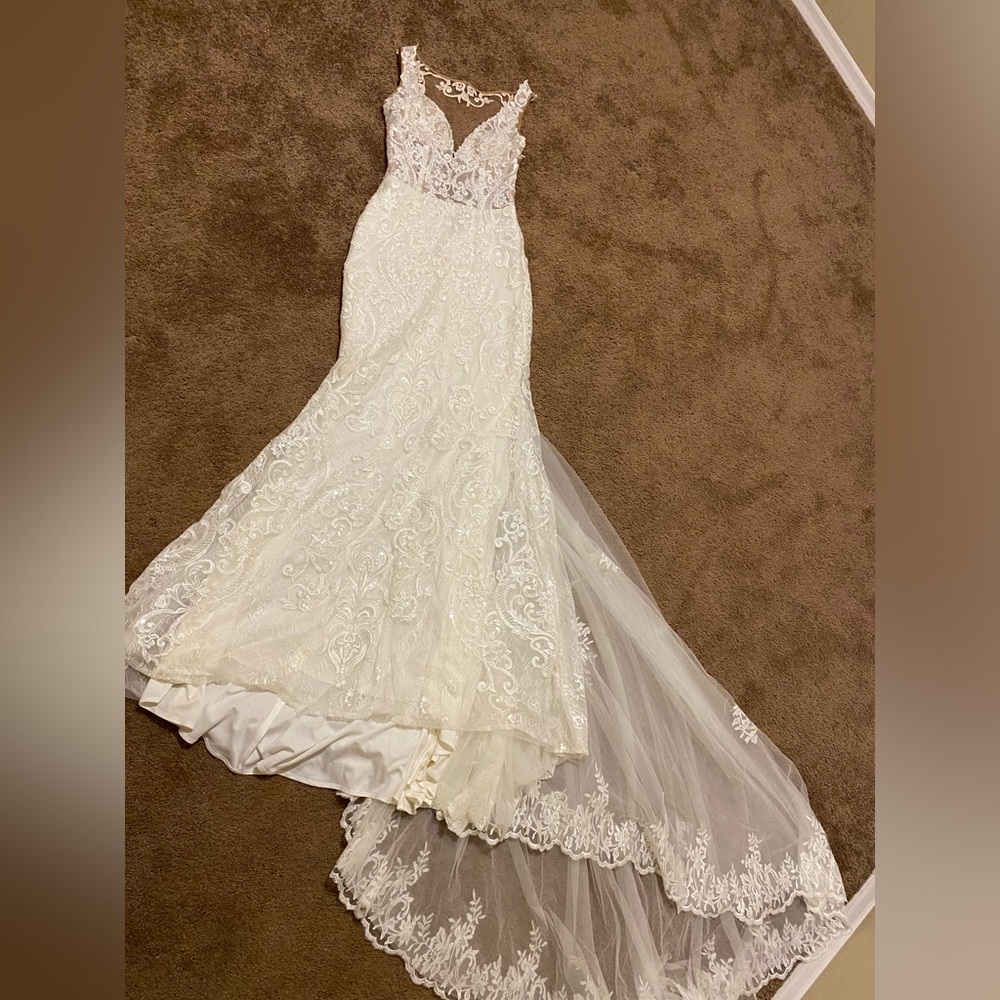 Signature Ivory wedding gown with detachable belt and custom skirt and sleeves